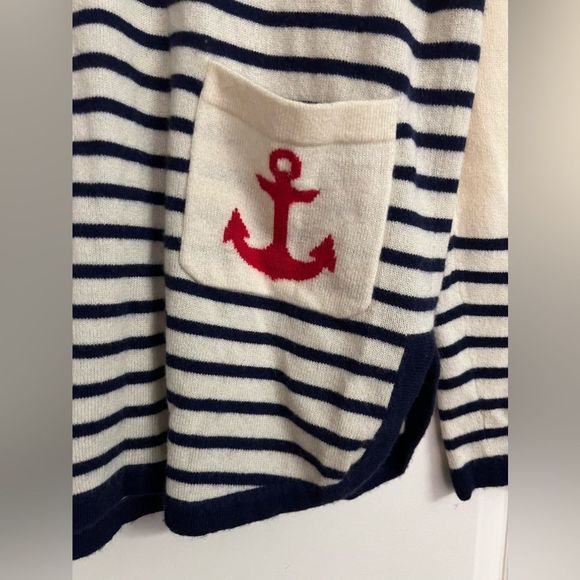 Tuckernuck Two Bees 100% Cashmere Striped Anchor Tunic Ivory/Navy/Red Size M - Picture 4 of 12